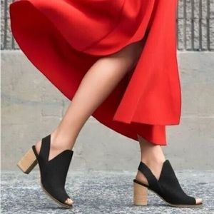 Cole Haan Suede Open Toe Slingback Booties with Chunky 3” heel